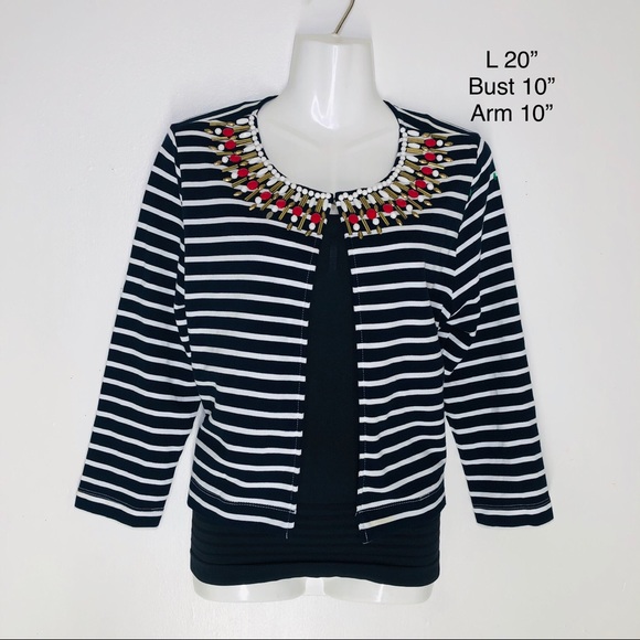 COPY - RUBY Rd. Striped embellished Cardigan sweater - Picture 2 of 8
